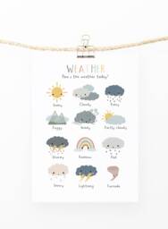 Weather Chart Poster, Educational Print, Montessori Playroom Prints, Scandi Kids Art, Poster - thumbnail 1