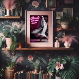 Ghouls Just Wanna Have Fun - Maximalist Home Decor, Gothic Neon Sign Print, Funny Ghost Gallery Walla - thumbnail 1