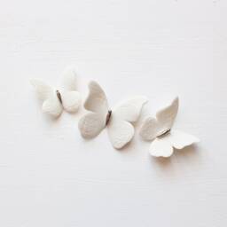 3 White Porcelain & Platinum Butterflies With Lace Print For Wall Decoration - thumbnail 3