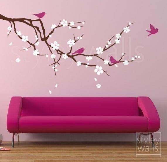 Cherry Blossom Branch Wall Decal, & Flowers Tree Decal Sticker For Baby Nursery - image 1