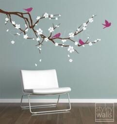 Cherry Blossom Branch Wall Decal, & Flowers Tree Decal Sticker For Baby Nursery - thumbnail 2
