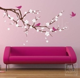 Cherry Blossom Branch Wall Decal, & Flowers Tree Decal Sticker For Baby Nursery - thumbnail 1