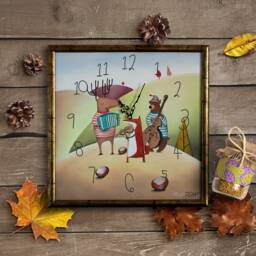 Animal Kids Wall Clock Cartoon Illustrated Kids Boy's Birthday Bear Fox & Deer - thumbnail 3