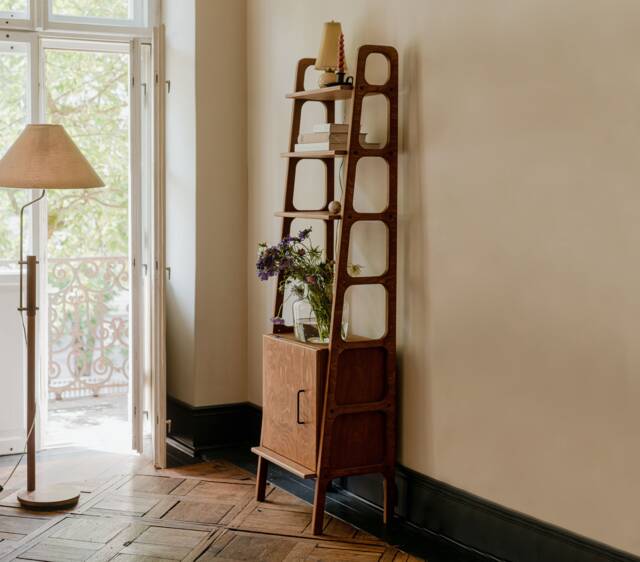 Mid Century Bookcase With Cabinet, Wooden Bookcase, Vintage Ladder Bookshelf, Scandinavian Japandi Bookcase - image 1