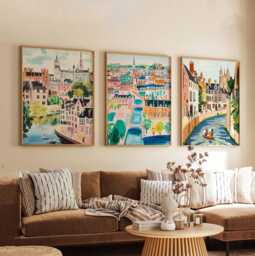 Set Of 3 Cambridge Posters, England City Prints, UK Travel Poster Set, Wall Art, University Town Prints - thumbnail 1