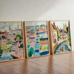 Set Of 3 Cambridge Posters, England City Prints, UK Travel Poster Set, Wall Art, University Town Prints - thumbnail 3