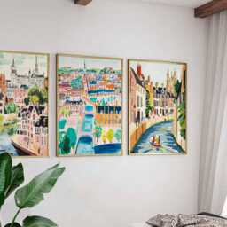 Set Of 3 Cambridge Posters, England City Prints, UK Travel Poster Set, Wall Art, University Town Prints - thumbnail 2