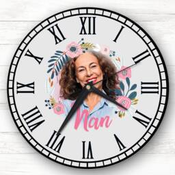 Nan Flower Wreath Photo Grey Personalised Gift Clock - thumbnail 1