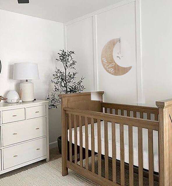 Personalised Moon & Stars Hanging Name Decoration - Nursery Mobile Wall New Baby Gift Or Christening Sign - image 1
