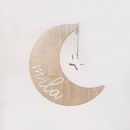 Personalised Moon & Stars Hanging Name Decoration - Nursery Mobile Wall New Baby Gift Or Christening Sign - thumbnail 3