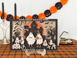 Personalized Halloween Desk Place, Haunted House Sign, Rustic Fall Door Ghost Wood Nightmare Decor, Season Wall Decor - thumbnail 1