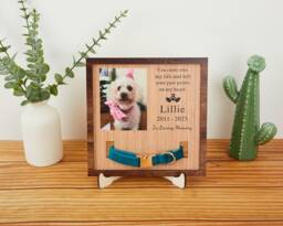 Custom Memorial Standing Frame, Memorial Pet Collar With Photo, Puppy Wood Frame Display, Pet Loss Gifts, in Loving Memory - thumbnail 1