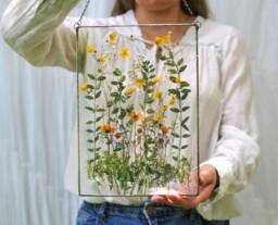 Pressed Flower Glass Art Handmade Botanical Wall Decor - thumbnail 1