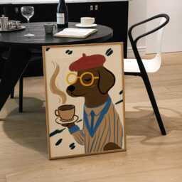 Dog Drinking Coffee Print - Funky - Funny, Dog, Coffee, Latte, Espresso, Tea, Brew, Good Morning, Kitchen, Poster, Abstract, Hallway, French - thumbnail 2