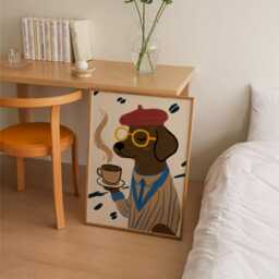 Dog Drinking Coffee Print - Funky - Funny, Dog, Coffee, Latte, Espresso, Tea, Brew, Good Morning, Kitchen, Poster, Abstract, Hallway, French - thumbnail 3