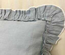 Duck Egg Blue Euro Sham Cover With Vintage Ruffles & White Lace, Accented Linen Euro Pillow Sham Covers, 16x16, 20x20, 24x24, 26x26, 28x28