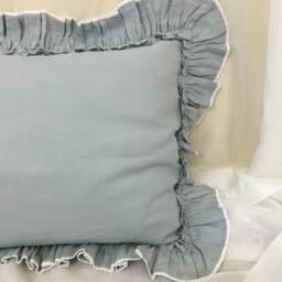 Duck Egg Blue Euro Sham Cover With Vintage Ruffles & White Lace, Accented Linen Euro Pillow Sham Covers, 16x16, 20x20, 24x24, 26x26, 28x28 - thumbnail 2