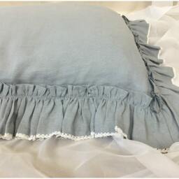 Duck Egg Blue Euro Sham Cover With Vintage Ruffles & White Lace, Accented Linen Euro Pillow Sham Covers, 16x16, 20x20, 24x24, 26x26, 28x28 - thumbnail 3