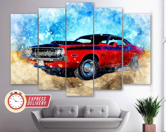 Vintage Dodge Challenger Canvas Print, Muscle Car Wall Art, Sport Canvas, Photo - image 1