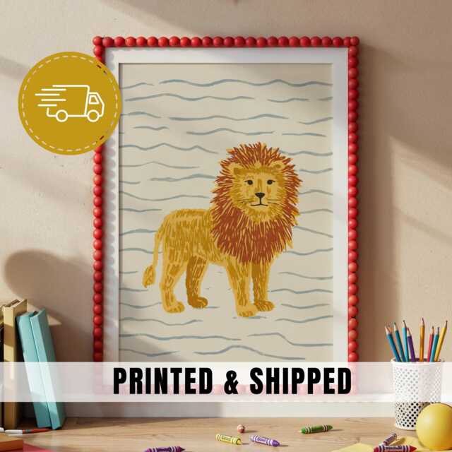 Lion Nursery Art Cute Animal Kids Print Toddler Bedroom Decor Wildlife Illustration Playroom Wall Soft Safari Style Artwork - 54 - image 1
