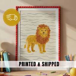 Lion Nursery Art Cute Animal Kids Print Toddler Bedroom Decor Wildlife Illustration Playroom Wall Soft Safari Style Artwork - 54 - thumbnail 1