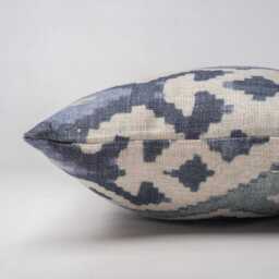 Jade Green & Blue Kilim Turkish Style Printed Boudoir Cushion Cover. Soft Linen-Blend Fabric. 17x12 - thumbnail 2