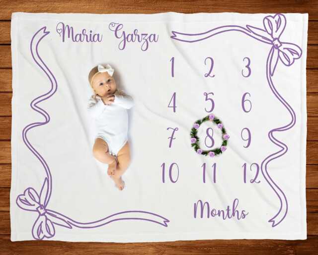 Baby Milestone Blanket Lavender Coquette Bow Girl Ribbon Month Marker Personalized Shower Gift New Mom - image 1