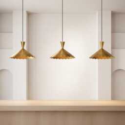 Brass Scalloped Pendant Light Cone Shade Hanging Ceiling Lamp - thumbnail 3