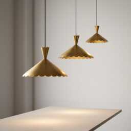 Brass Scalloped Pendant Light Cone Shade Hanging Ceiling Lamp - thumbnail 4