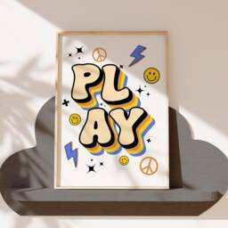 Play Quote Wall Art - Kids Bedroom Boys Poster Positive Quotes Playroom Nursery Print Retro Smile Fun Cool Kid Blue Prints - thumbnail 3