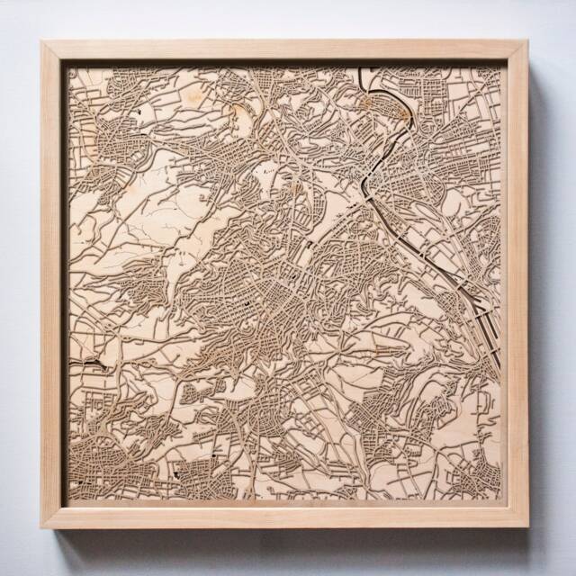 Stuttgart Wooden Map - Framed Laser Cut City Streets, 3D Wall Art - image 1