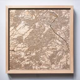 Stuttgart Wooden Map - Framed Laser Cut City Streets, 3D Wall Art - thumbnail 1