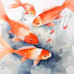 Chinioserie Wall Mural Red Fishs Nursery Wallpaper Kids Room Sticker Watercolor Customizable Design Removable Fish Backdrop - thumbnail 2