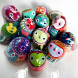 Customizable Polymer Clay Owl Figurine Colorful Barn Totem - thumbnail 4