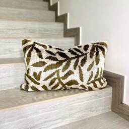 Velvet Ikat Pillow Cover Olive Branch - Decorative Cushion For Sofa Or Bed - thumbnail 1
