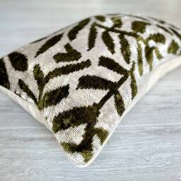Velvet Ikat Pillow Cover Olive Branch - Decorative Cushion For Sofa Or Bed - thumbnail 3