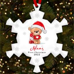 Teddy Bear Baby's 1st Snowflake Personalised Christmas Tree Ornament Decoration