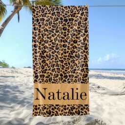 Custom Leopard Name Beach Towel, Personalized Monogram Pool Signature Towel For Kids, Vacation Gift, Picnic - thumbnail 3