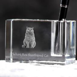 Selkirk Rex , Crystal Pen Holder With Cat, Souvenir, Decoration, Limited Edition, Collection - thumbnail 2