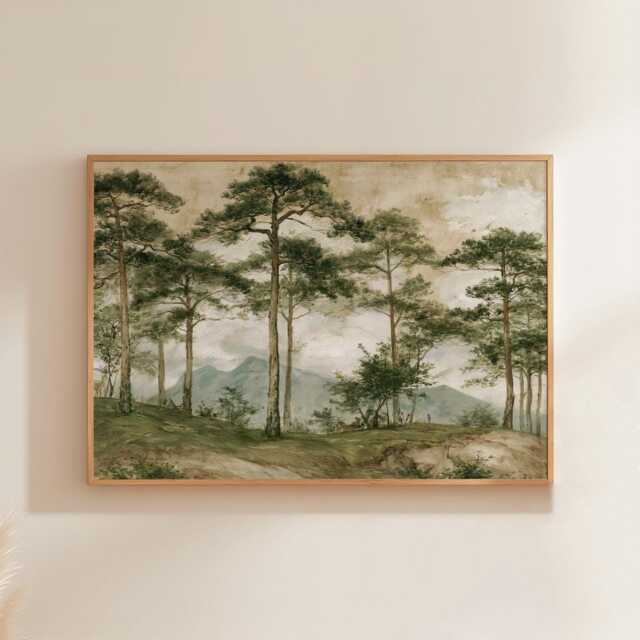 Pine Forest Poster, Woodland Path Print, Nature Wall Art, Paper - image 1