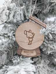 Your Child's Drawing Ornament, Snow Globe, Christmas Keepsake, Handwritten, Kid's Handwriting, Artwork, Personalized Name, Wood Engraved - thumbnail 1