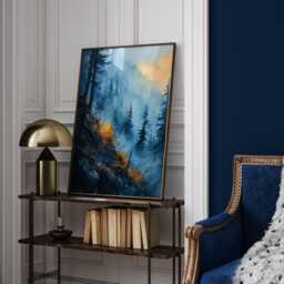 Blue & Orange Forest Wall Art Print - Abstract Nature-Inspired Landscape Decor