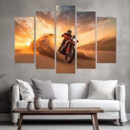Abstract Biker At Sunset Canvas Print, Dirt Bikes Canvas, Motocross Wall Art, Gift, in Desert - thumbnail 3