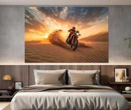 Abstract Biker At Sunset Canvas Print, Dirt Bikes Canvas, Motocross Wall Art, Gift, in Desert - thumbnail 1