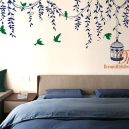 Hanging Branch Vines Decal, Wall Decals Birdcage Climbing Vine Birds Wall Sticker Living Room Art, Nursery Decal -Dk408 - thumbnail 3