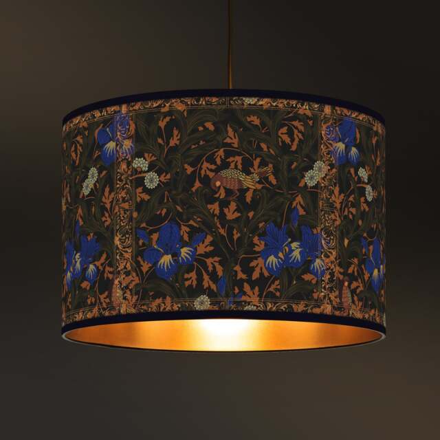 Art Nouveau Fabric Lampshade - Floral Animal Motifs, Gold Interior - image 1