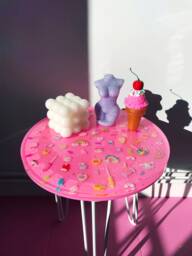 Resin Candy Table, Pink Coffee Cute Kids Funky Furniture, Kawaii Pastel Fun Dopamine Art