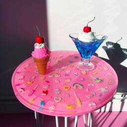 Resin Candy Table, Pink Coffee Cute Kids Funky Furniture, Kawaii Pastel Fun Dopamine Art - thumbnail 3