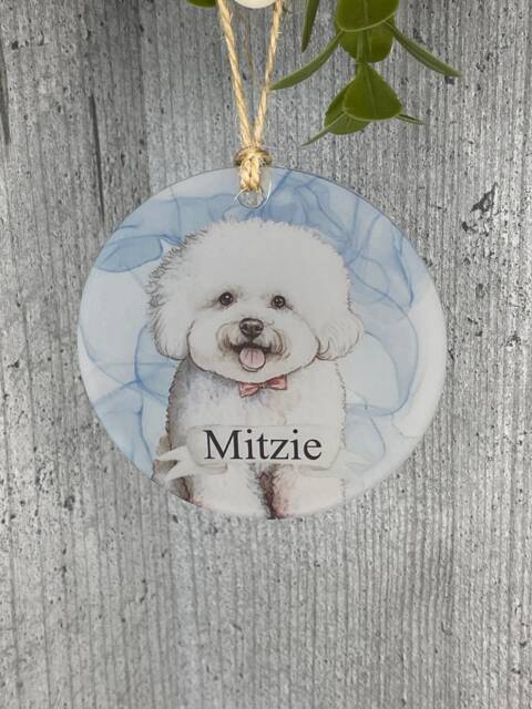 Personalised Bichon Frise Ornament, Faux Stained Glass Dog Bauble - image 1