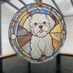 Personalised Bichon Frise Ornament, Faux Stained Glass Dog Bauble - thumbnail 2